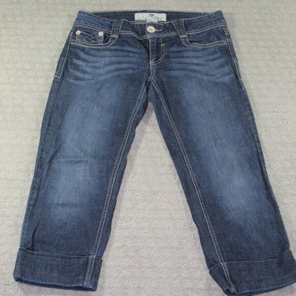 Vintage 90s Jolt Women's Sz 7 Capri Cuffed Blue Jeans - Picture 1 of 6